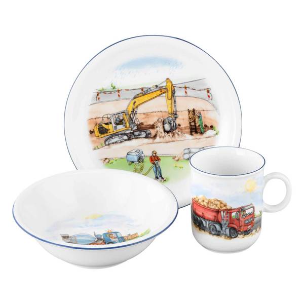 Kindergeschirr Set Baustelle 3-teilig Pinie - 22 x 21 x 22 cm