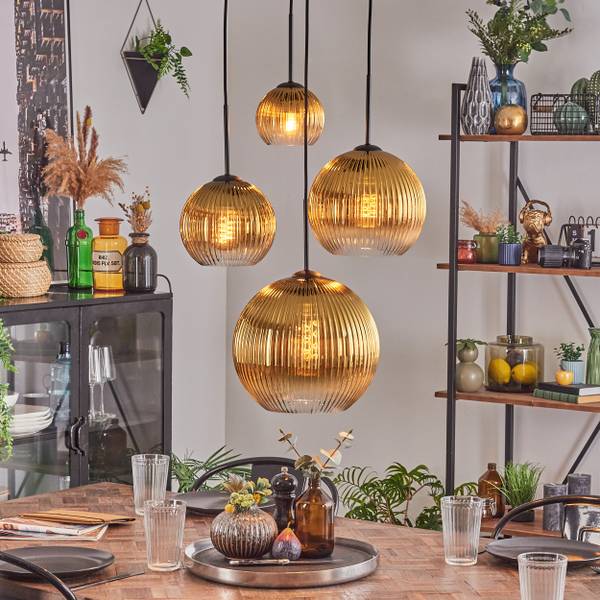 Pendelleuchte Cesaro Gold - Aluminium - Klarglas - 38 x 147 x 37 cm