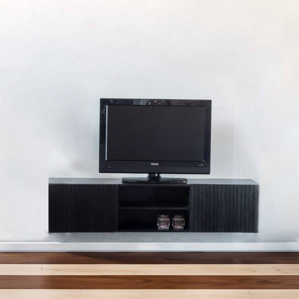 Schwebendes TV-Möbel Roman Schwarz - Massivholz - 150 x 35 x 40 cm