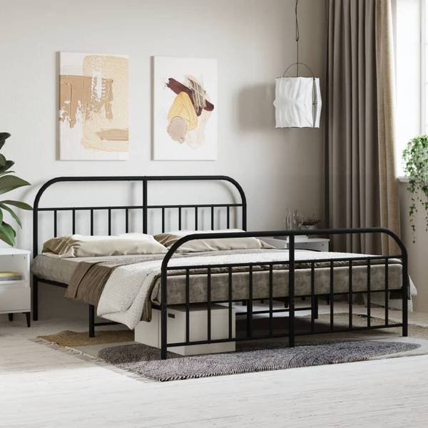 Bettgestell mit Kopf und Fußteil X387 Schwarz - Metall - 187 x 100 x 207 cm