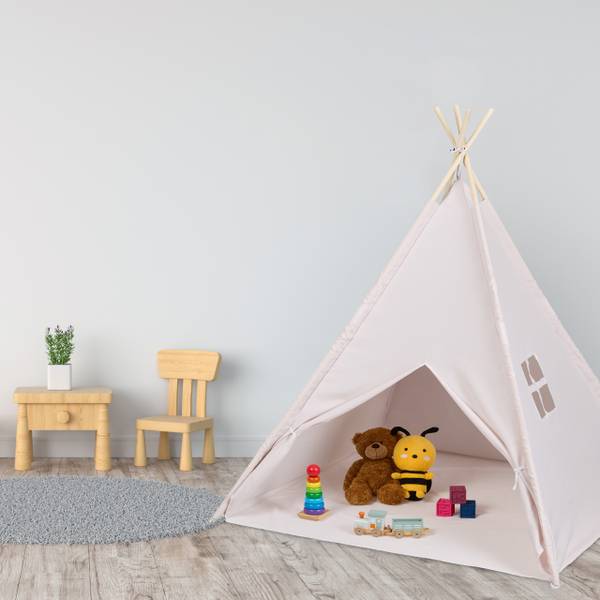 Tipi Spielzelt mit Bodenmatte Beige - Braun - Polyester - 125 x 158 x 125 cm
