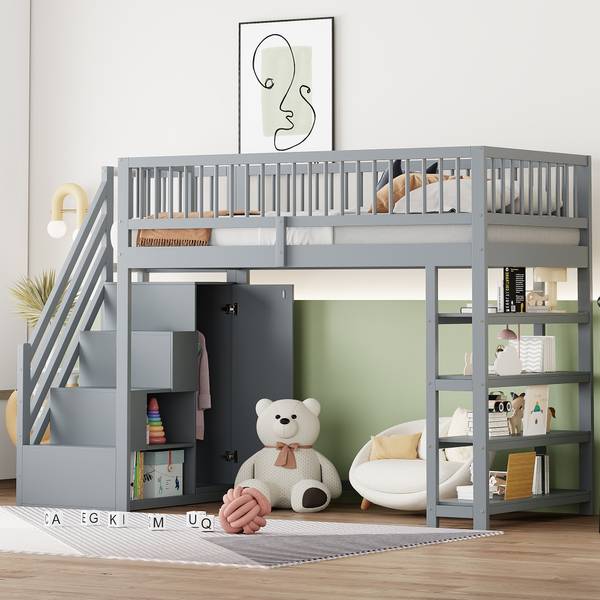 Hochbett K-929 Grau - Holzwerkstoff - 104 x 180 x 245 cm