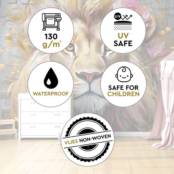 Papier peint, Lion fleurs animaux 300 x 210 cm