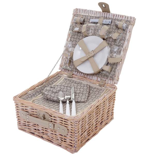 Picknickkorb-Set 4 Personen Kühlfach Beige - Braun - Weide - Edelstahl - 30 x 20 x 30 cm