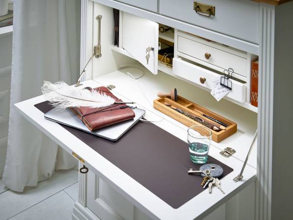 Sekretär Büroschrank Novara 111 x 133 cm - Geölt - Lackiert