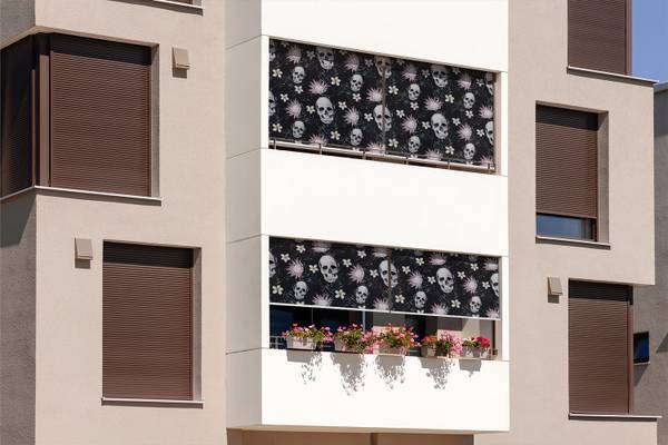 Außenrollo Calavera Flora Schwarz - Textil - 40 x 180 x 1 cm