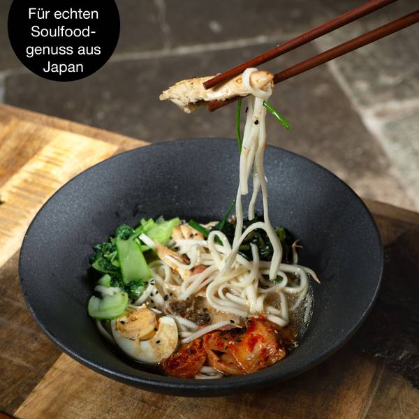 2x Ramen Schüssel aus Keramik Schwarz - Pinie - 14 x 17 x 24 cm