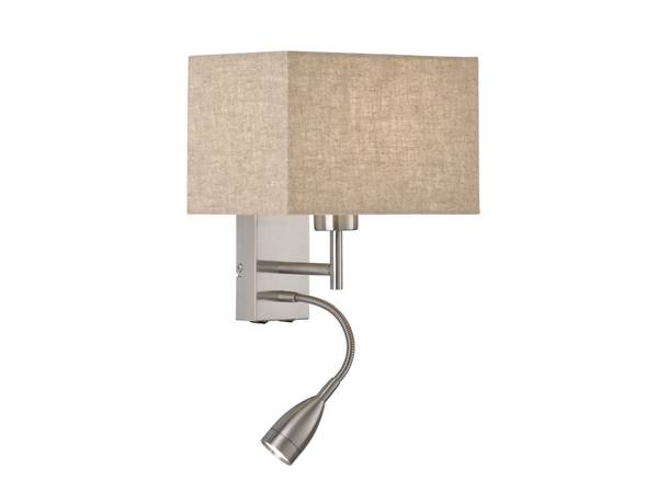Wandleuchte Leselampe Bett mit Schalter Beige - Silber - Metall - Textil - 25 x 38 x 20 cm