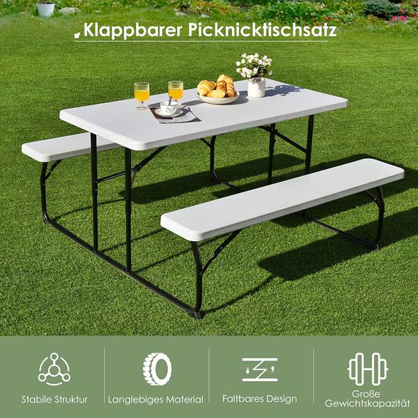 Klappbarer Picknicktisch OP70672 Weiß - Metall - Kunststoff