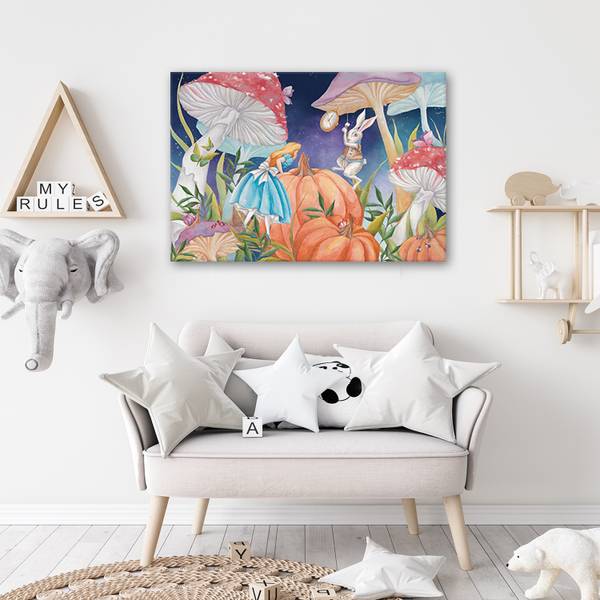 Wandbild die kleine alice im wunderland 90 x 60 cm