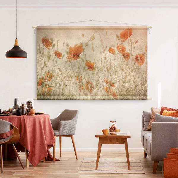 Wandteppich Mohnblumen, Gräser im Feld 185 x 125 cm