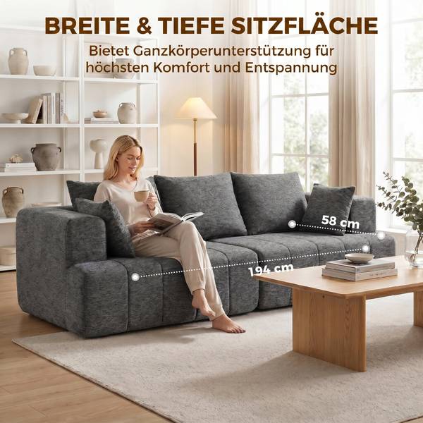 3-Sitzer-Sofa 83B-861V01GY Grau - Chenille - Polyester - 104 x 87 x 248 cm