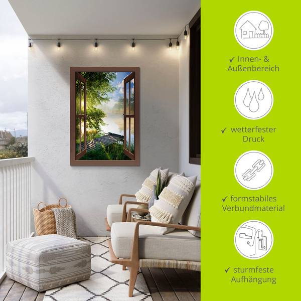 Alubild Fensterblick Angelsteg Braun - 70 x 100 cm