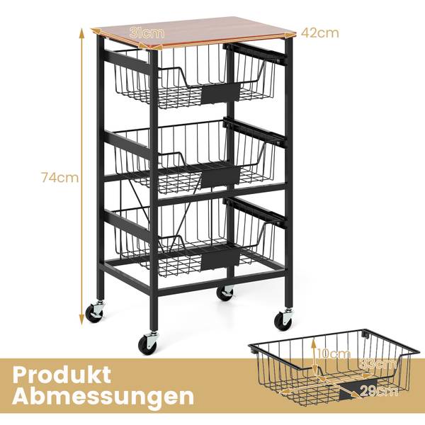 Servierwagen WO79568DE Schwarz - Holzwerkstoff - 31 x 74 x 42 cm