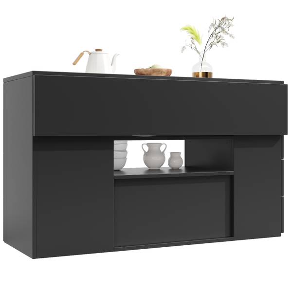 Kücheninsel mit Barhocker Thetis Ⅵ Schwarz - Holzwerkstoff - Metall - 70 x 91 x 140 cm