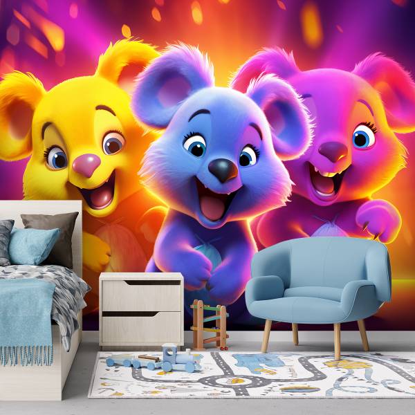 Fototapete Neonbären abstrakt 200 x 140 cm