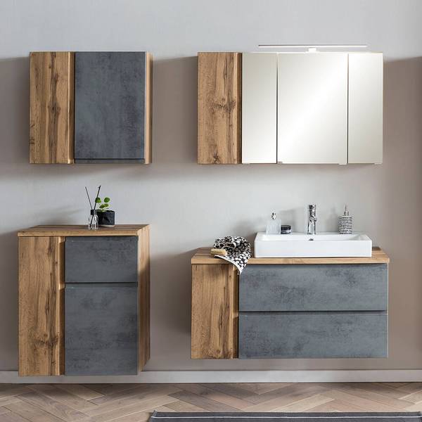 Badmöbel-Set VASTO-03-54 4er-Set Grau - Spiegelglas - 185 x 200 x 47 cm