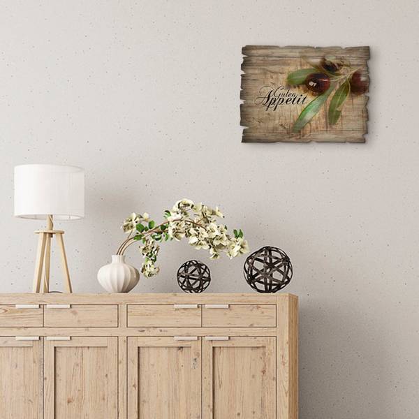 Holzbild Oliven Guten Appetit Braun - Birke - 40 x 30 x 1 cm