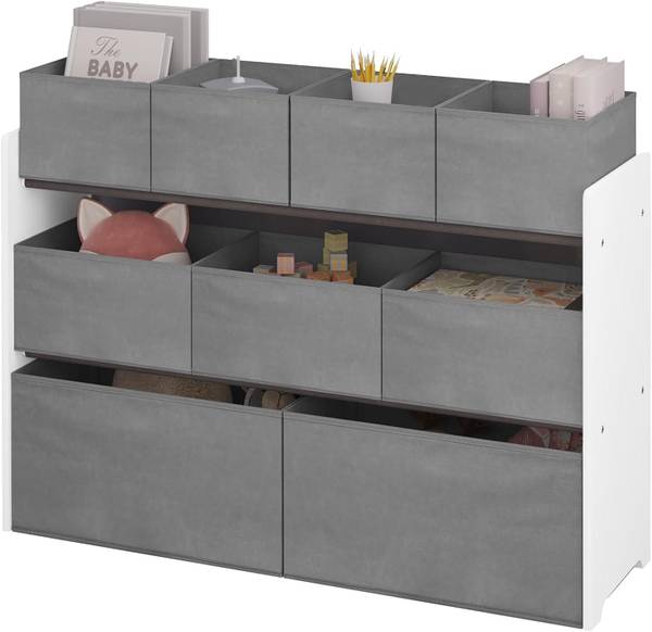 Kinderzimmerregal Melanie Grau - Weiß - Holzwerkstoff - Metall - Textil - 92 x 60 x 30 cm