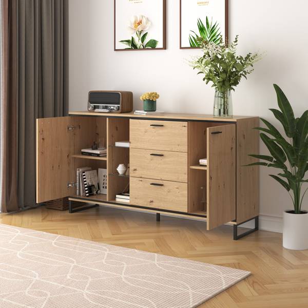 Sideboard Helios Ⅱ Braun - Stahl - Farbglas - 40 x 85 x 160 cm