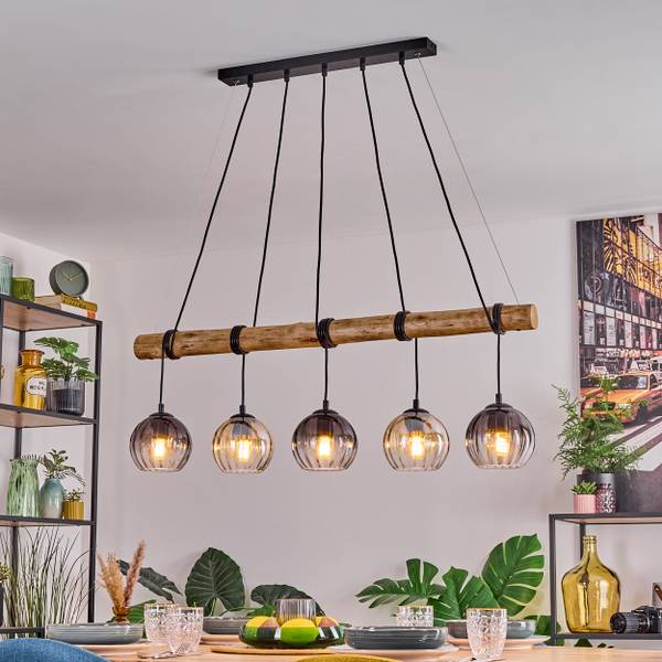 Pendelleuchte Cesaro Braun - Grau - Holzwerkstoff - Metall - 34 x 150 x 100 cm