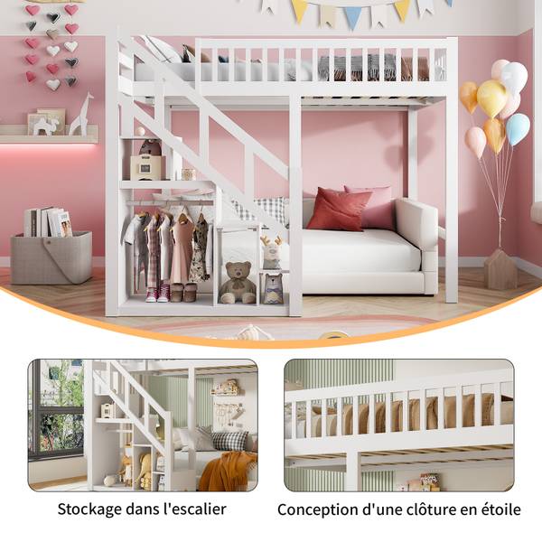Etagenbett Kinderbett HLSO Weiß - Massivholz - 132 x 161 x 204 cm