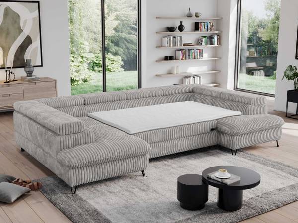 Wohnlandschaft PEDRO U Hellgrau - Cord
