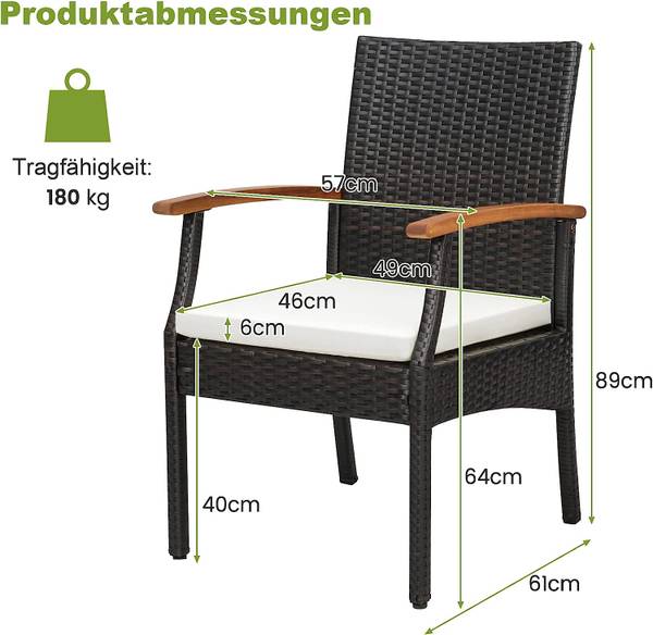 Gartenstuhl Polyrattan (2er Set) Braun - Rattan - 57 x 89 x 61 cm