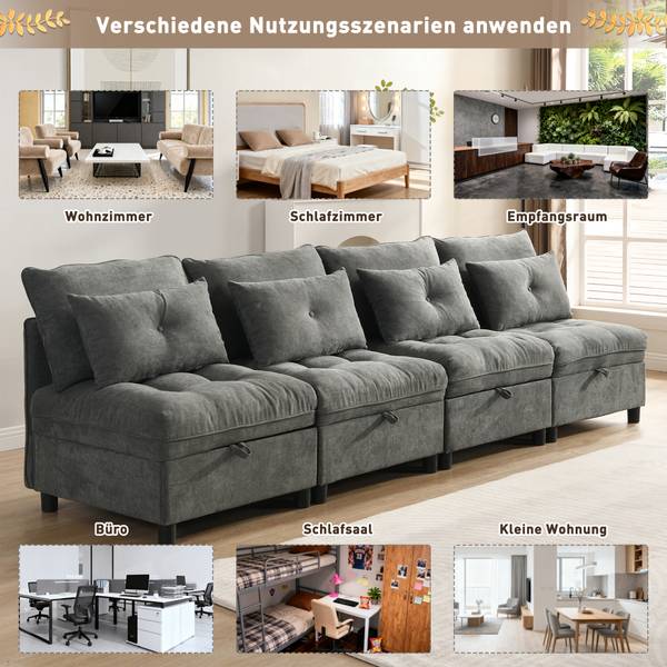 Sofaset Gaia Ⅰ Grau - Kunststoff - Massivholz - Textil - 76 x 87 x 274 cm
