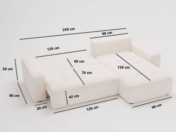 Ecksofa PORTLAND Beige - Armlehne beidseitig montierbar - Ecke davorstehend links - Ottomane davorstehend links