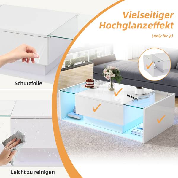 Salontafel Electra Ⅰ wit - plaatmateriaal op houtbasis - glas - 50 x 31 x 100 cm