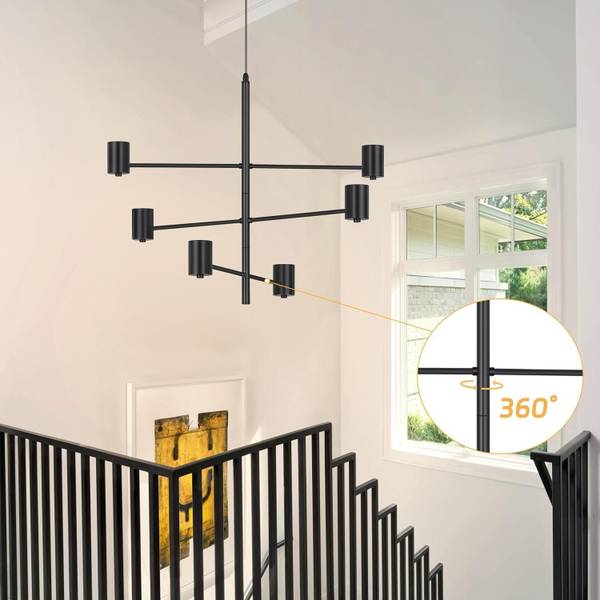 Hanglamp Gamble II met 6 lichtbronnen zwart - metaal - 10 x 205 x 65 cm