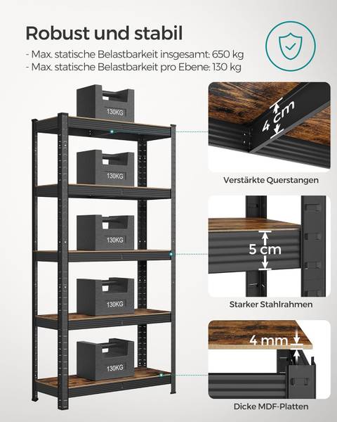 Schwerlastregal 100688 Schwarz - Stahl - 84 x 36 x 8 cm