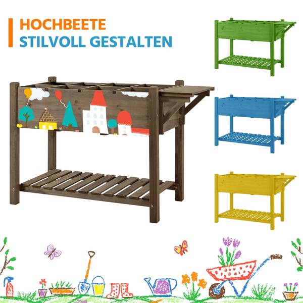 Hochbeet ARF06 Braun - Massivholz - 124 x 80 x 54 cm
