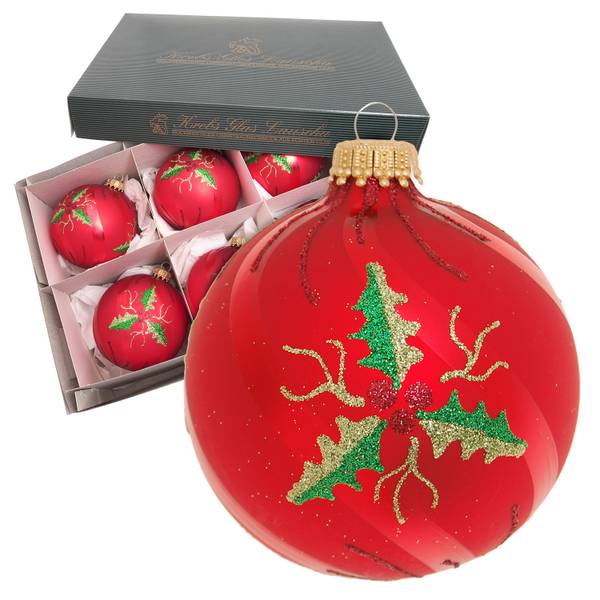 Weihnachtskugeln Ilex 6er-Set Glas - 8 x 8 x 8 cm