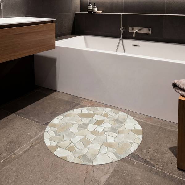 BADEZIMMERTEPPICH Steine Beige - Microfaser - 70 x 70 x 1 cm