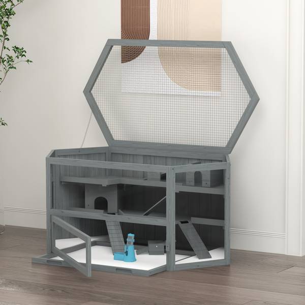 Kleintierstall BB7141 Grau - Massivholz - 65 x 19 x 126 cm