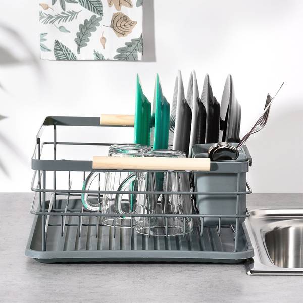 Abtropfgestell mit Besteckhalter Grau - Edelstahl - 29 x 15 x 43 cm