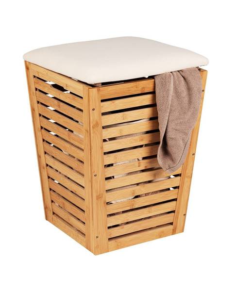 Wäschekorb mit Sitzfläche Braun - Bambus - 40 x 56 x 40 cm