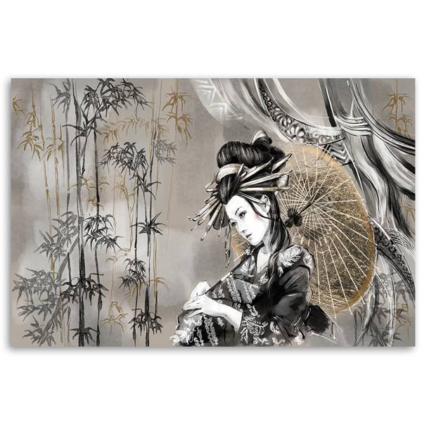 Wandbild geisha und bambus 120 x 80 cm