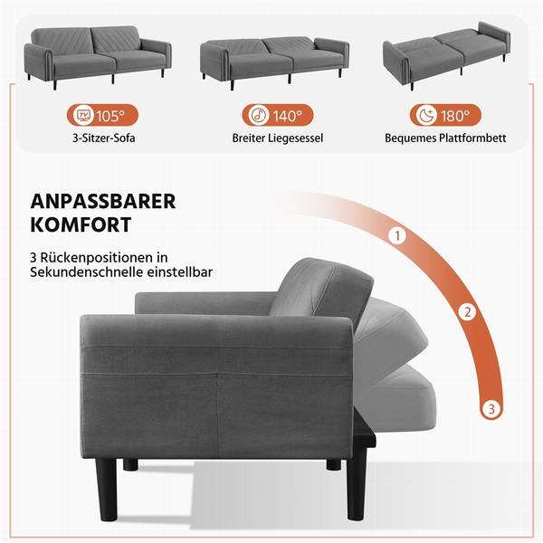 Schlafsofa ARF47 Grau - 202 x 71 x 82 cm