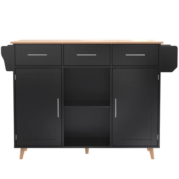 Küchenwagen WoodyZoom Ⅲ Schwarz - Holzwerkstoff - Massivholz - 46 x 92 x 139 cm