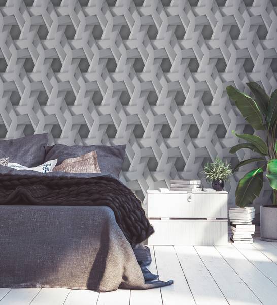Tapete in 3D Optik Geometrisch Grau Grau