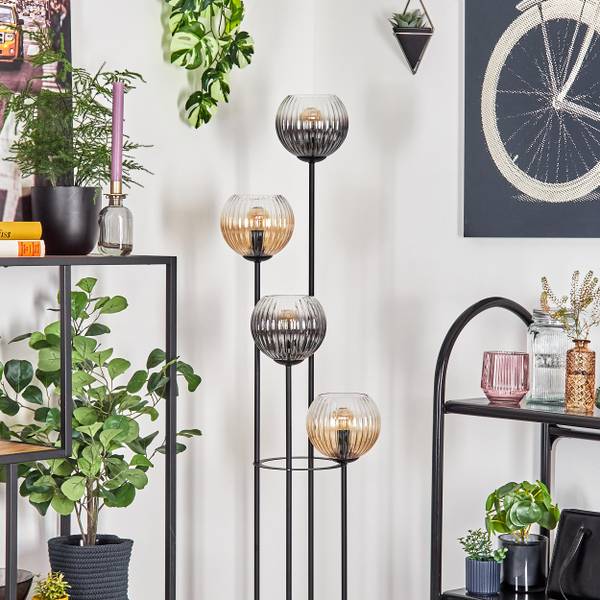 Stehlampe Cesaro Braun - Grau - Holzwerkstoff - Metall - Holz teilmassiv - 74 x 147 x 13 cm