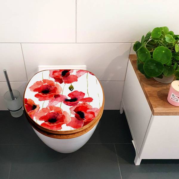 WC-Sitz mit Absenkautomatik Mohn Aquarel Rot - Bambus - Holzwerkstoff - 38 x 5 x 49 cm