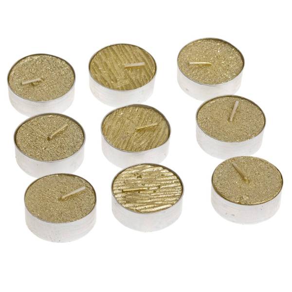 Set aus 9 Teelichtern mit Glitter 12 gr Gold - Wachs - 3 x 1 x 3 cm
