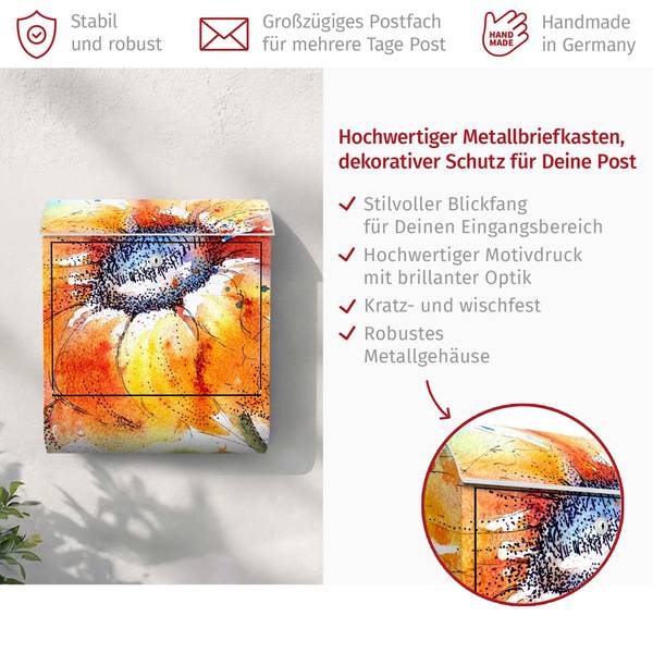 Briefkasten Painted Sunflower Orange - Stahl - 39 x 46 x 13 cm