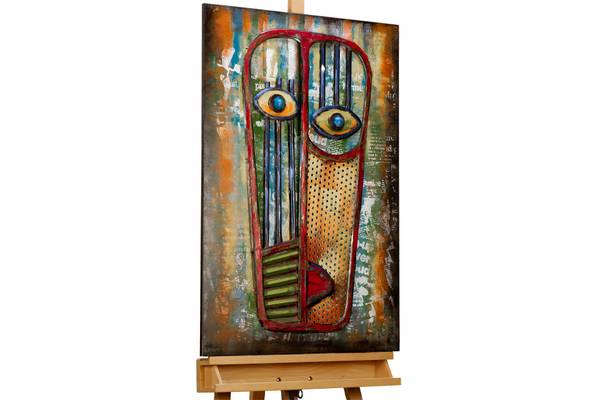 Tableau métallique 3D Masque Zuberi Métal - 60 x 90 x 6 cm