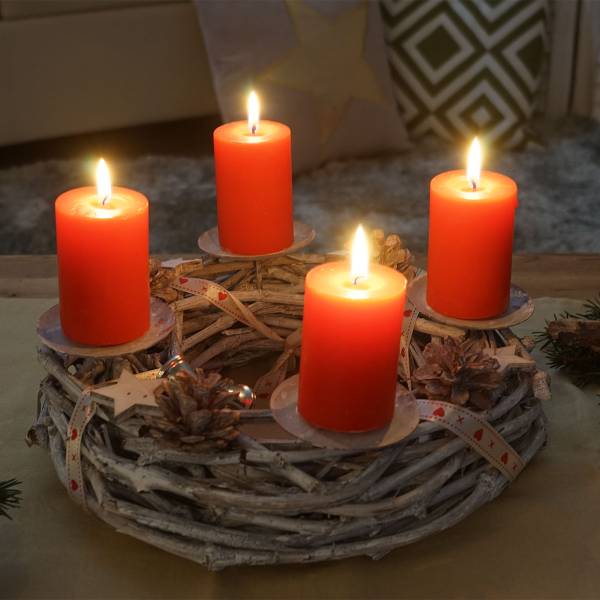 Couronne de l'Avent bois Ø30cm bougies Rouge - Blanc - Métal - En partie en bois massif - 30 x 8 x 30 cm