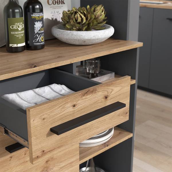 Buffet de cuisine Pure 59911 Anthracite - Imitation chêne noueux - Largeur : 121 cm